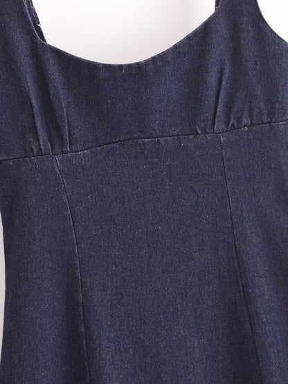 Fall Simple Thin Denim Midi Dress