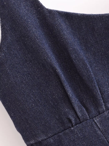 Fall Simple Thin Denim Midi Dress