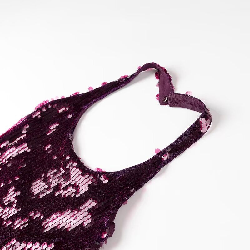 Fall Simple Thin Slim Fit Halter Sequ Dress