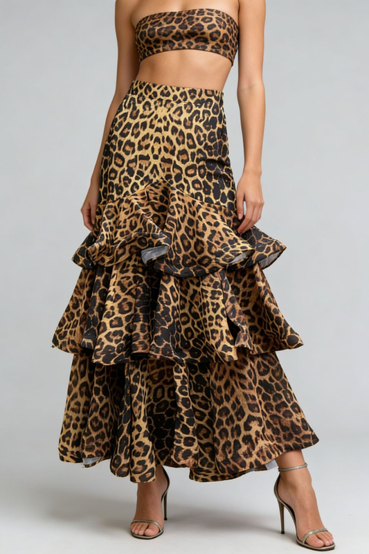 Fannar Leopard Tiered Maxi Skirt