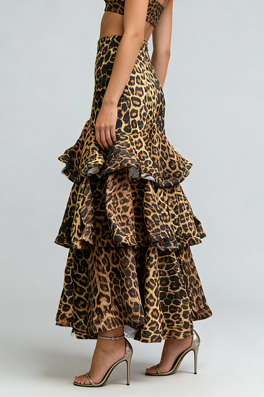Fannar Leopard Tiered Maxi Skirt