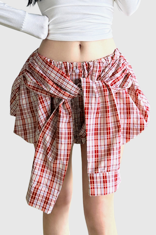 Farag Grid Tie Up Bubble Mini Skorts