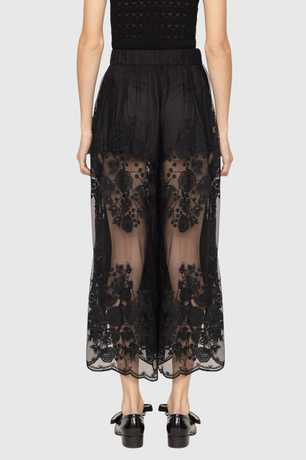 Faunus Embroidered Floral Mesh Maxi Skirt In Black