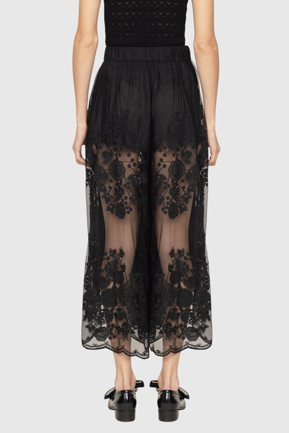 Faunus Embroidered Floral Mesh Maxi Skirt In Black