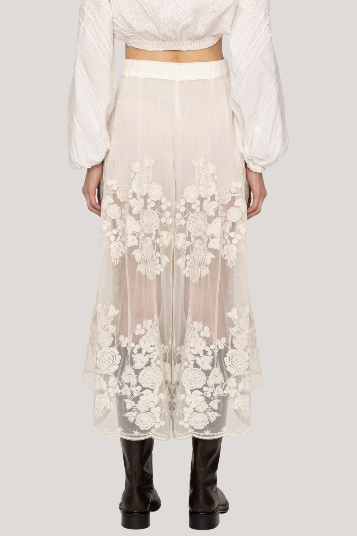 Faunus Embroidered Floral Mesh Maxi Skirt In White