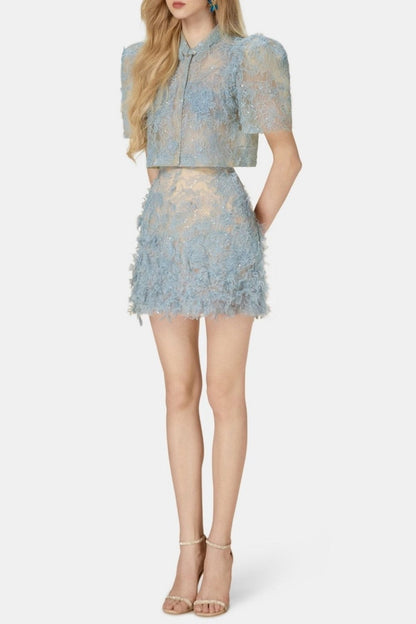 Finlia Lace Top & Mini Skirt Set - Blue