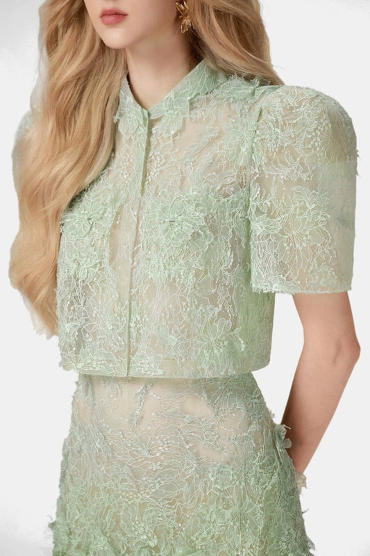 Finlia Lace Top & Mini Skirt Set - Green