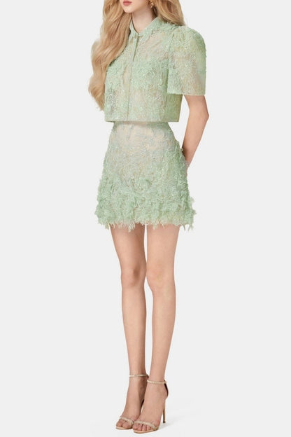 Finlia Lace Top & Mini Skirt Set - Green