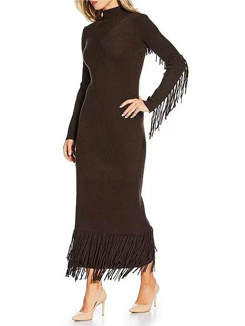 Ribbed Knit Bodycon Fringe Maxi Dress