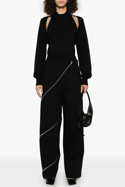 Gafna Spiral Zipper Jeans - Black