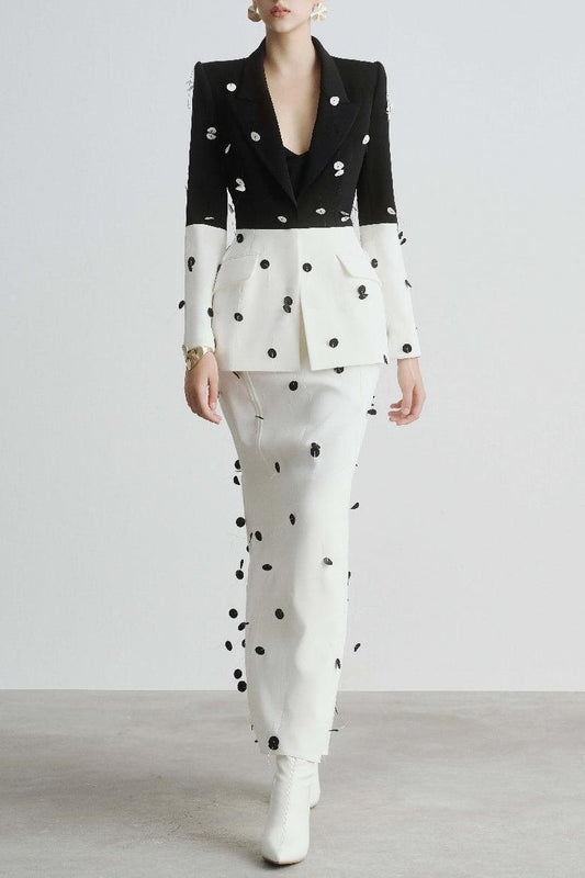 Gana Sequin Dot Trumpet Blazer - White