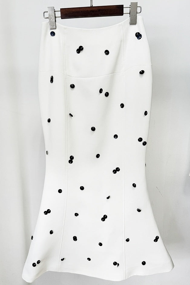 Gana Sequin Dot Trumpet Blazer - White
