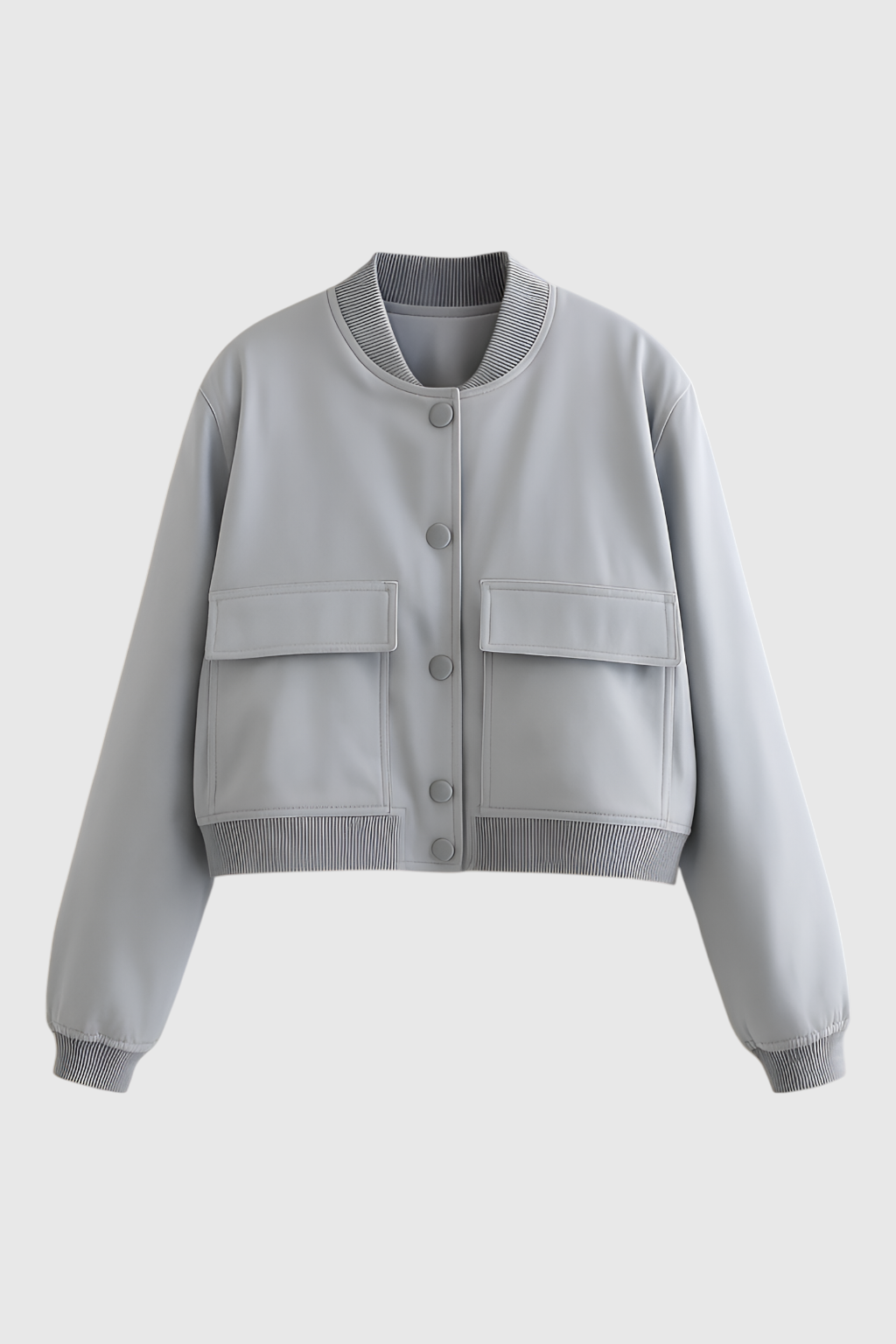 Maison Bomber Jacket | Ribbed O-Neck Button Front Relaxed Silhouette