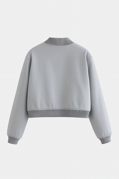 Maison Bomber Jacket | Ribbed O-Neck Button Front Relaxed Silhouette