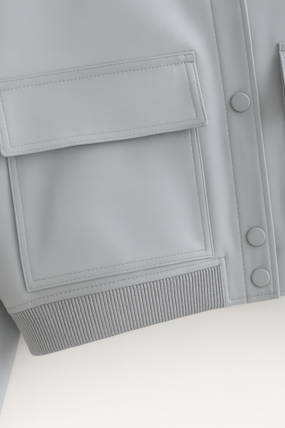 Maison Bomber Jacket | Ribbed O-Neck Button Front Relaxed Silhouette