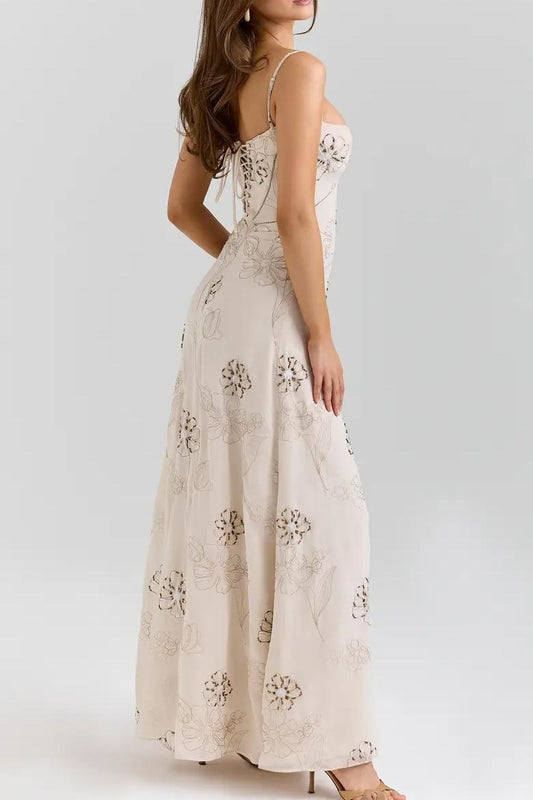 Floral Embroidered Spaghetti Strap Maxi Dress