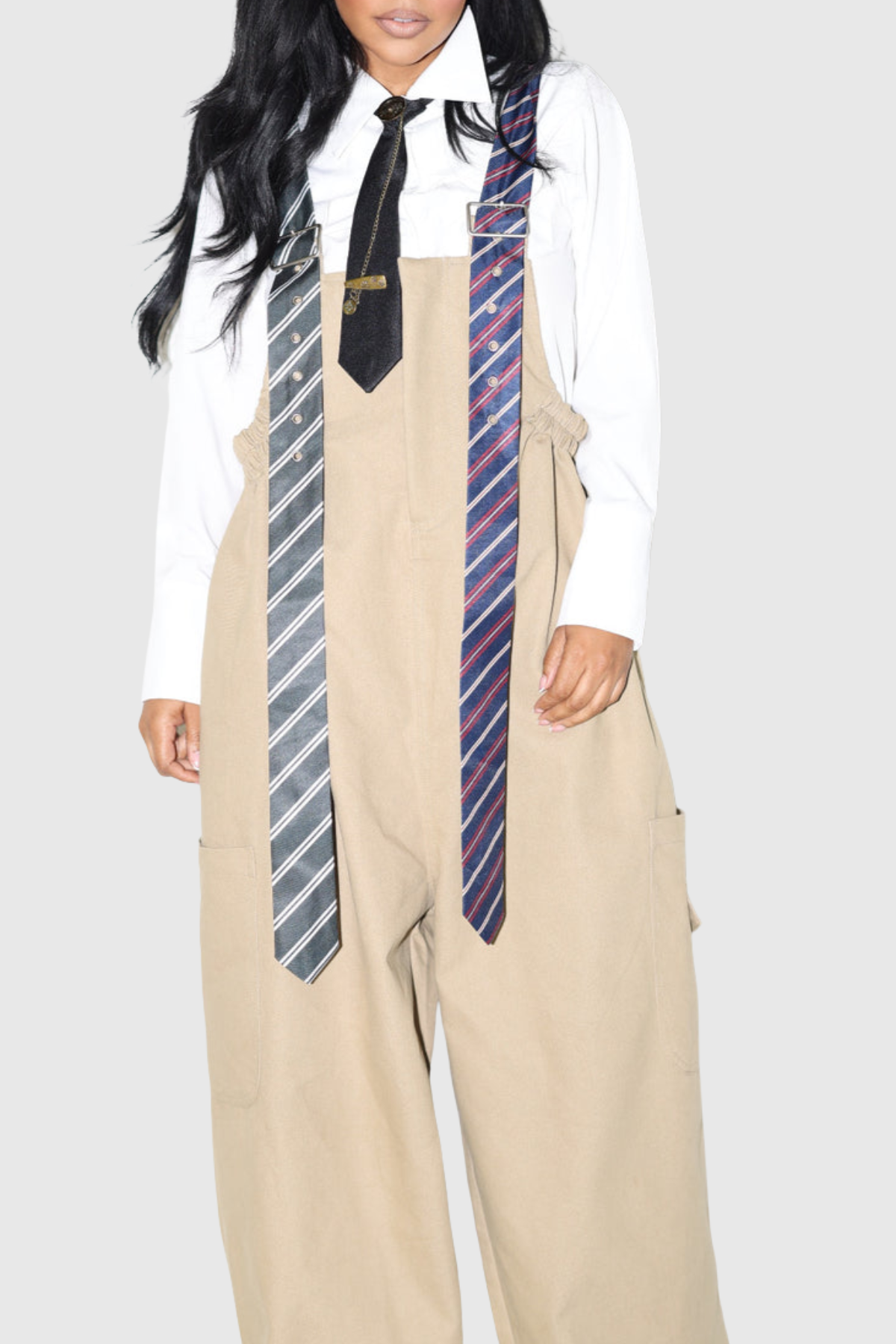 Hadye Tie Cargo Overalls - Khaki