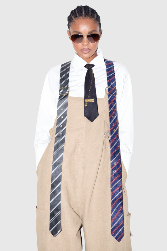 Hadye Tie Cargo Overalls - Khaki