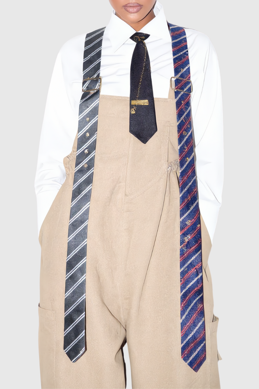 Hadye Tie Cargo Overalls - Khaki