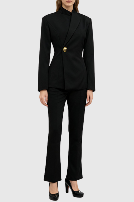 Hanka Metal Embellished Blazer & Pants Set - Black