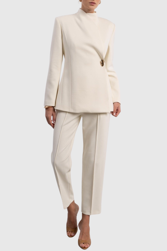 Hanka Metal Embellished Blazer & Pants Set - White