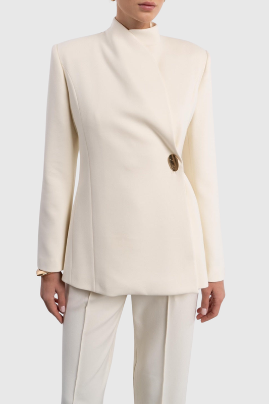 Hanka Metal Embellished Blazer & Pants Set - White