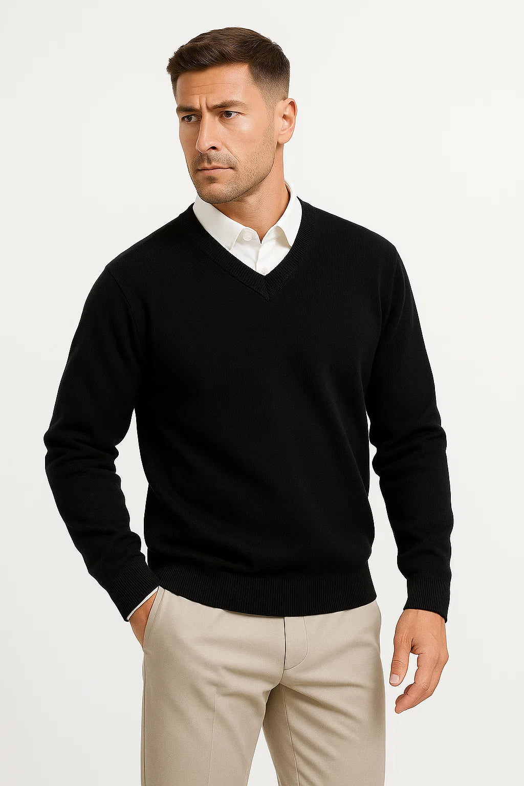 Men's V-Neck Sweater | Classic Knit | Maison Essentials