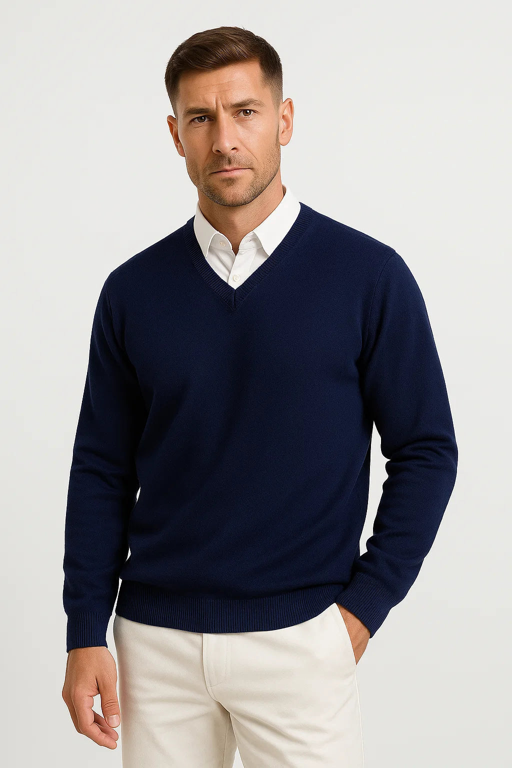 Men's V-Neck Sweater | Classic Knit | Maison Essentials