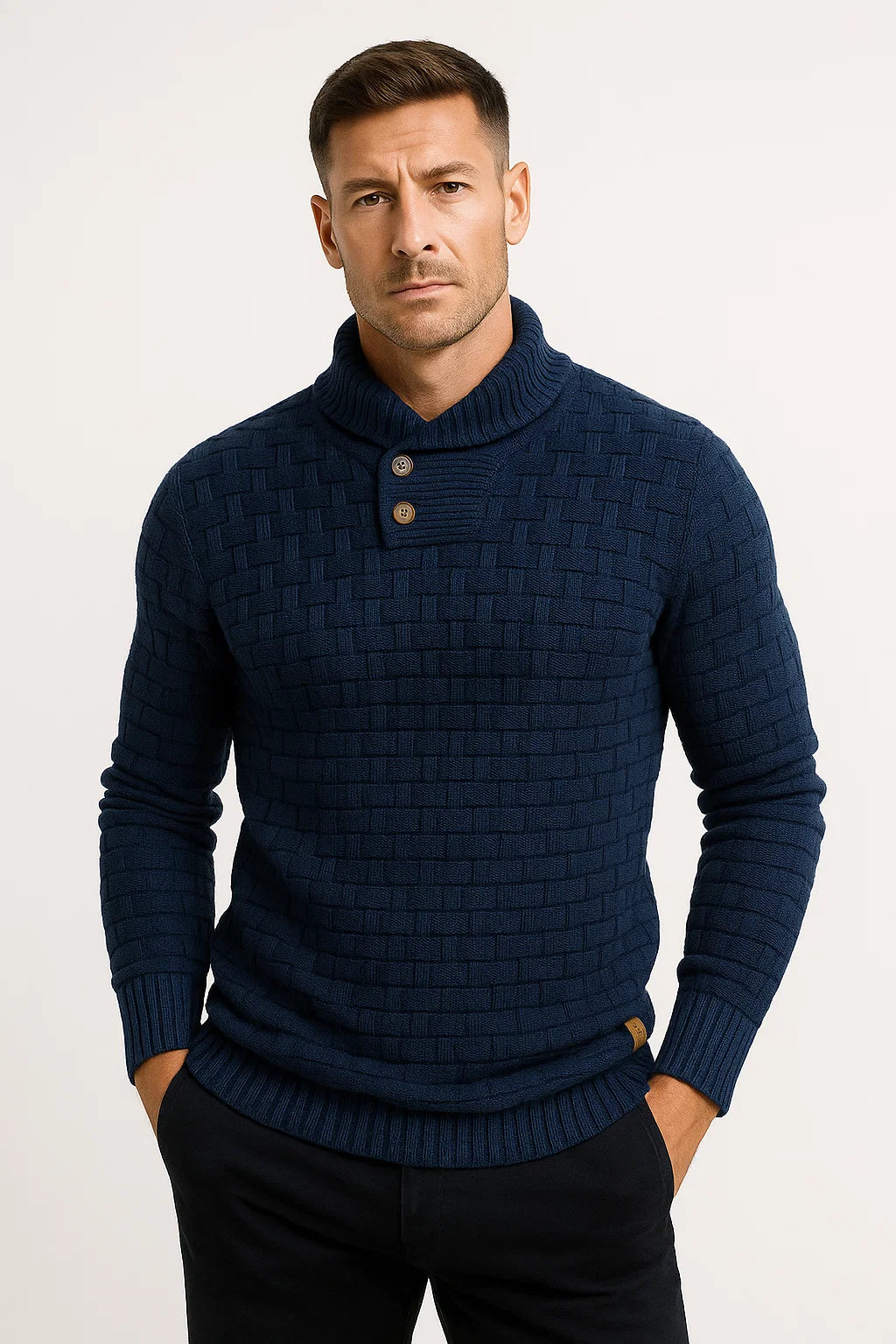 Maison Textured Knit Sweater | Shawl Collar | Button Detail