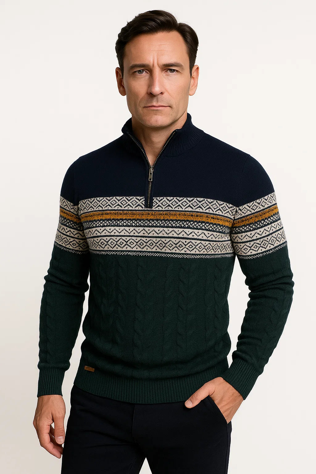 Men’s Fair Isle Quarter-Zip Sweater | Cotton Blend | Modern Nordic Design