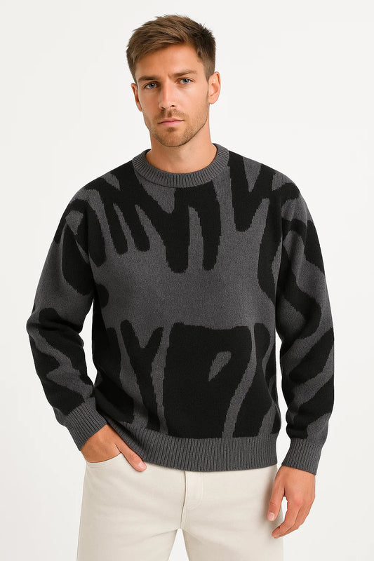 Jacquard Knit Sweater | Abstract Pattern Crew Neck