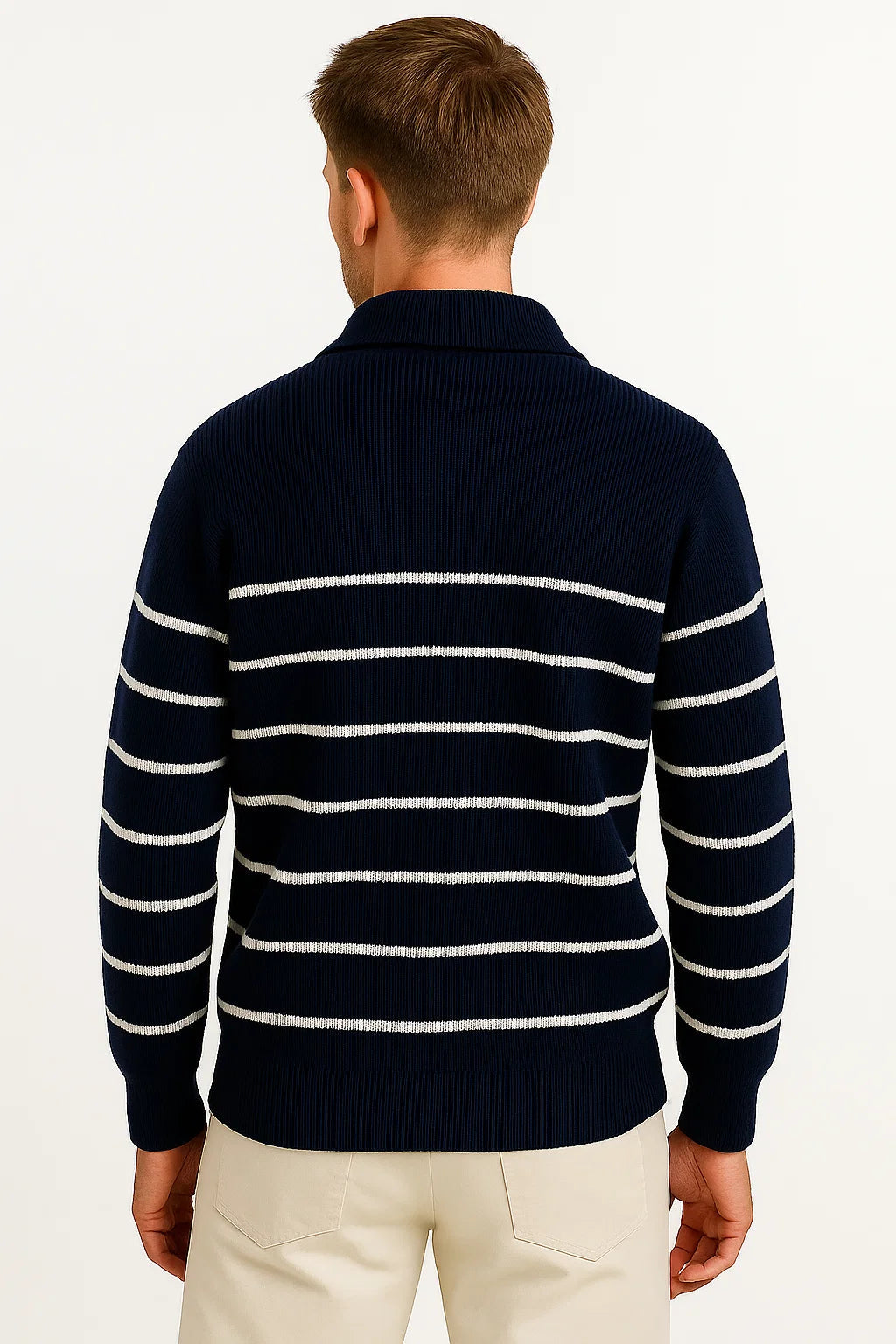 Striped Quarter Zip Sweater | Ribbed Knit | Regular Fit