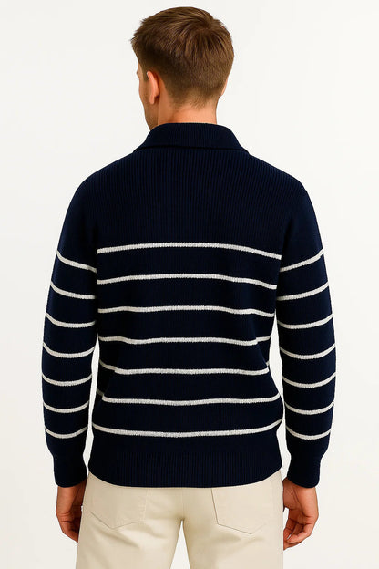 Striped Quarter Zip Sweater | Ribbed Knit | Regular Fit