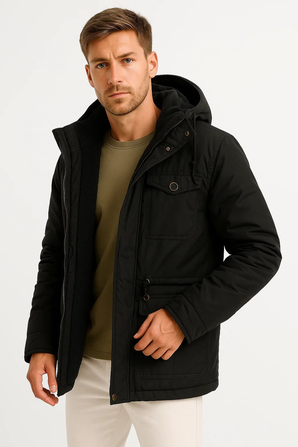 Men's Fleece-Lined Parka | Windproof Hooded Jacket