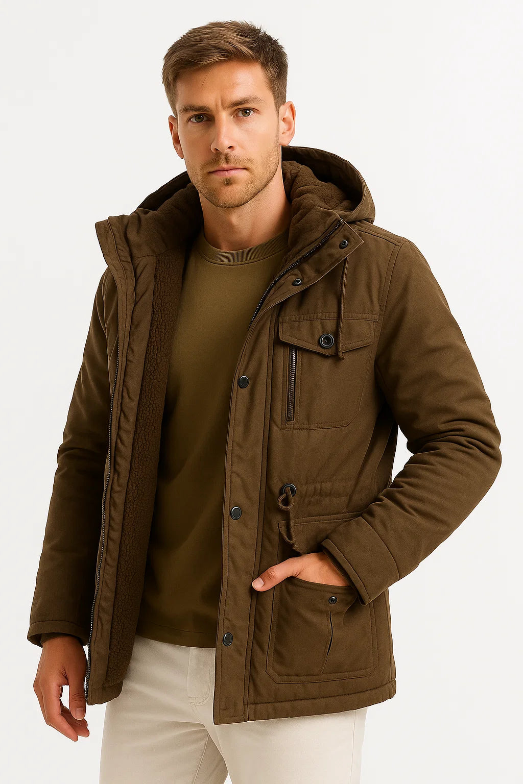 Men's Winter Jacket Cotton Insulated Windproof Casual Navy Blue