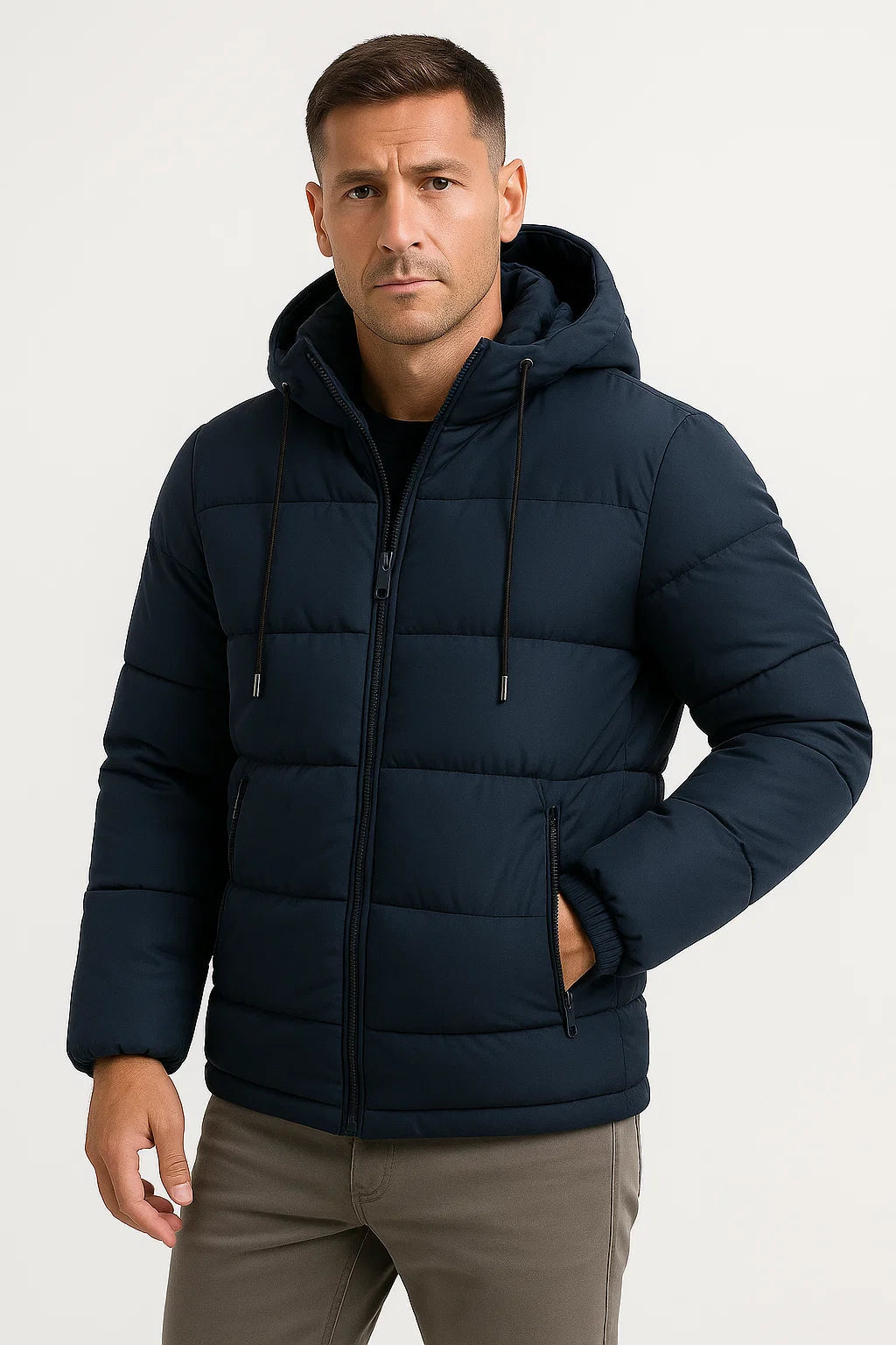 Men's Insulated Puffer Jacket Cotton Blend with Hood