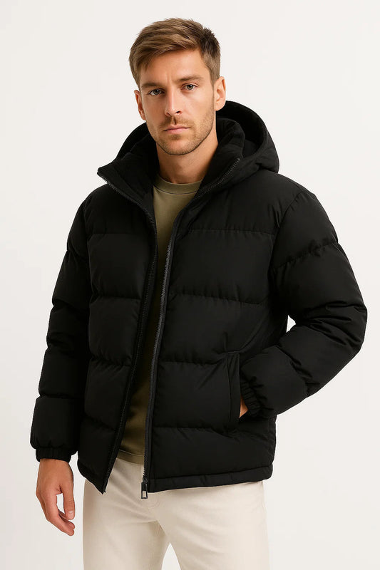 Men’s Hooded Puffer Jacket | Insulated Cotton Blend | Winter Warmth