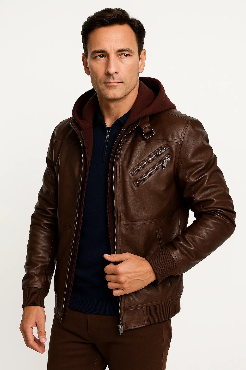 Men's PU Leather Jacket | Detachable Hood | Moto-Inspired Fit