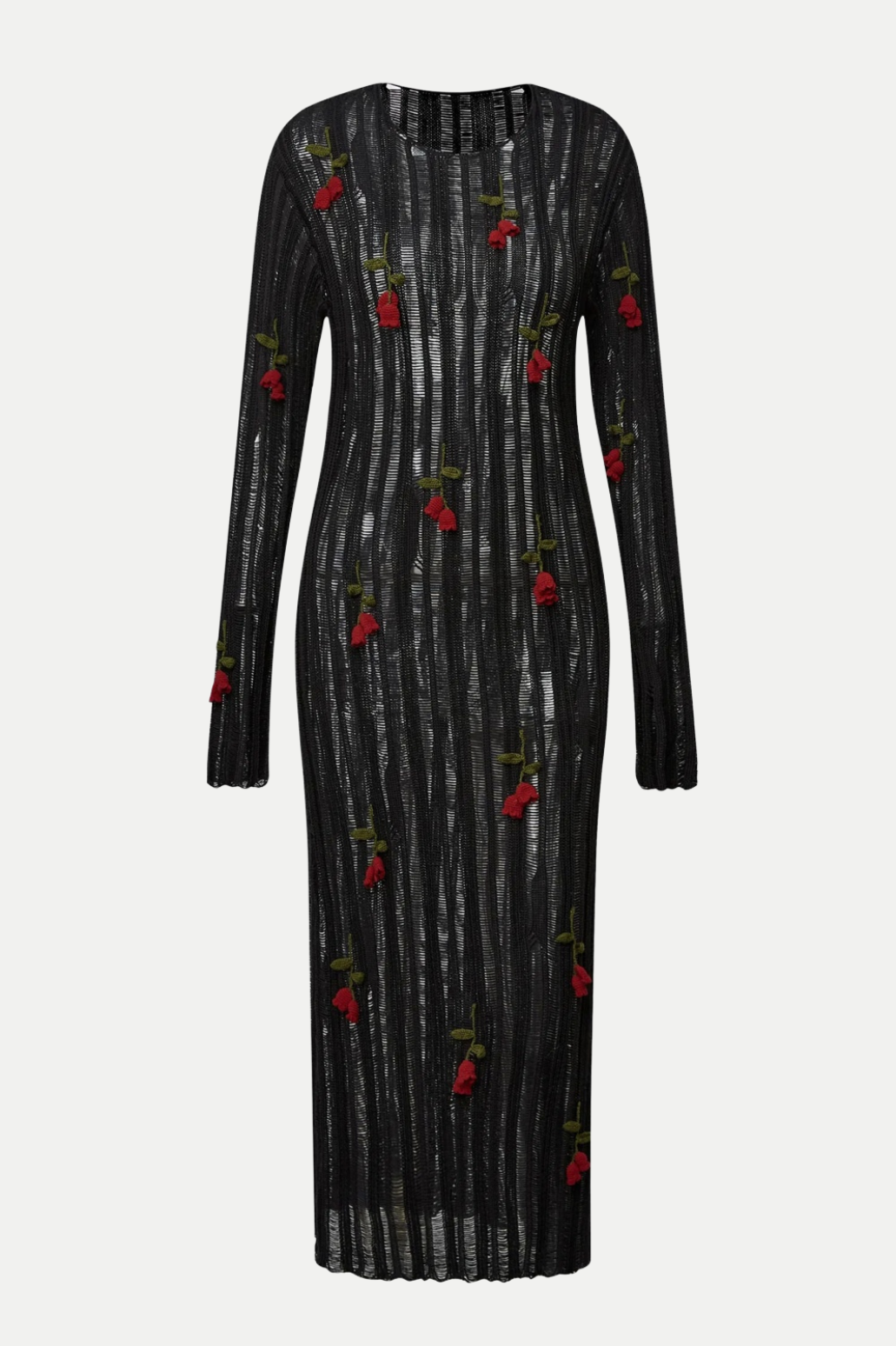 Hilaria Rose Handcrafted Knit Midi Dress - Black