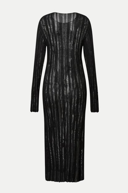 Hilaria Rose Handcrafted Knit Midi Dress - Black