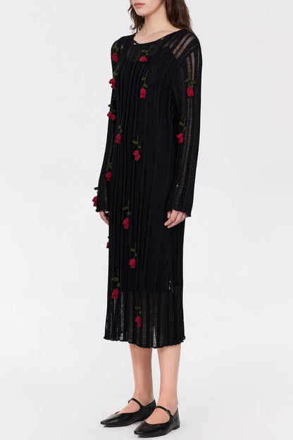 Hilaria Rose Handcrafted Knit Midi Dress - Black