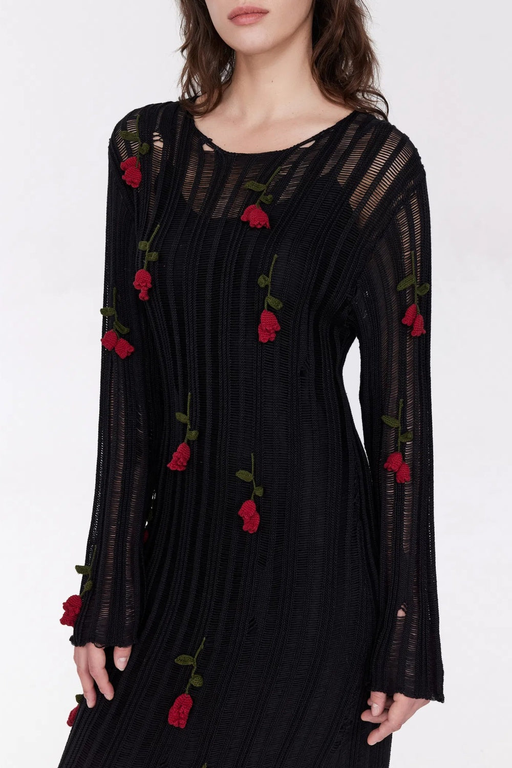 Hilaria Rose Handcrafted Knit Midi Dress - Black