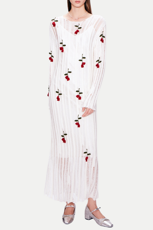 Hilaria Rose Handcrafted Knit Midi Dress - White