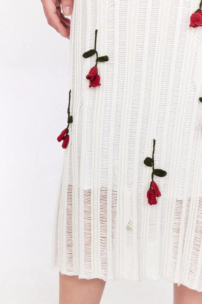 Hilaria Rose Handcrafted Knit Midi Dress - White