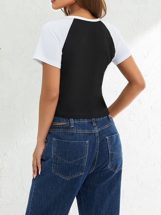 Hollow Star Print Crop T-Shirt