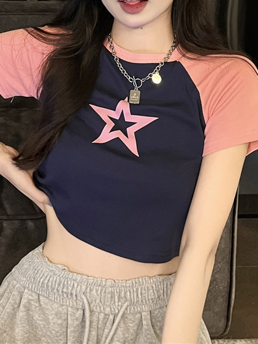 Hollow Star Print Crop T-Shirt