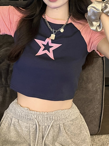Hollow Star Print Crop T-Shirt