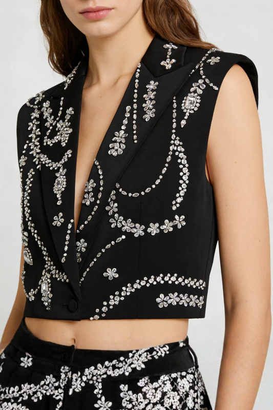 Hueya Crystal Embellished Vest - Black