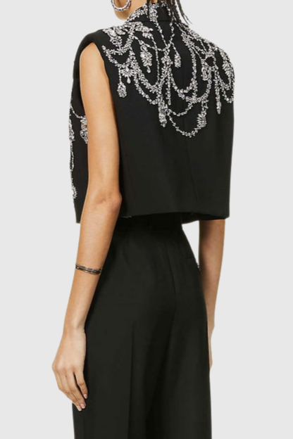 Hueya Crystal Embellished Vest - Black