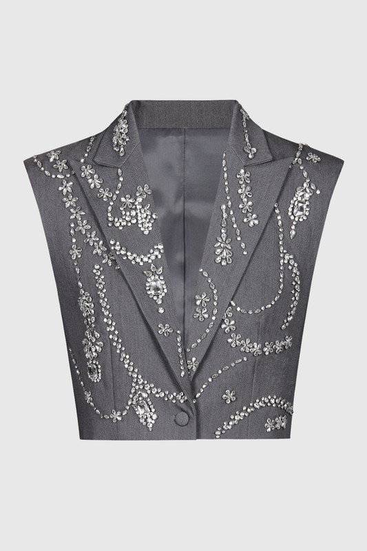Hueya Crystal Embellished Vest - Grey